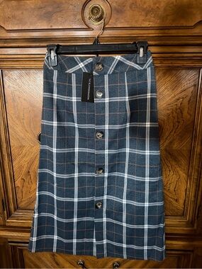 NWT ASOS Wednesday’s Girl Midi Skirt with Front Buttons in Grey